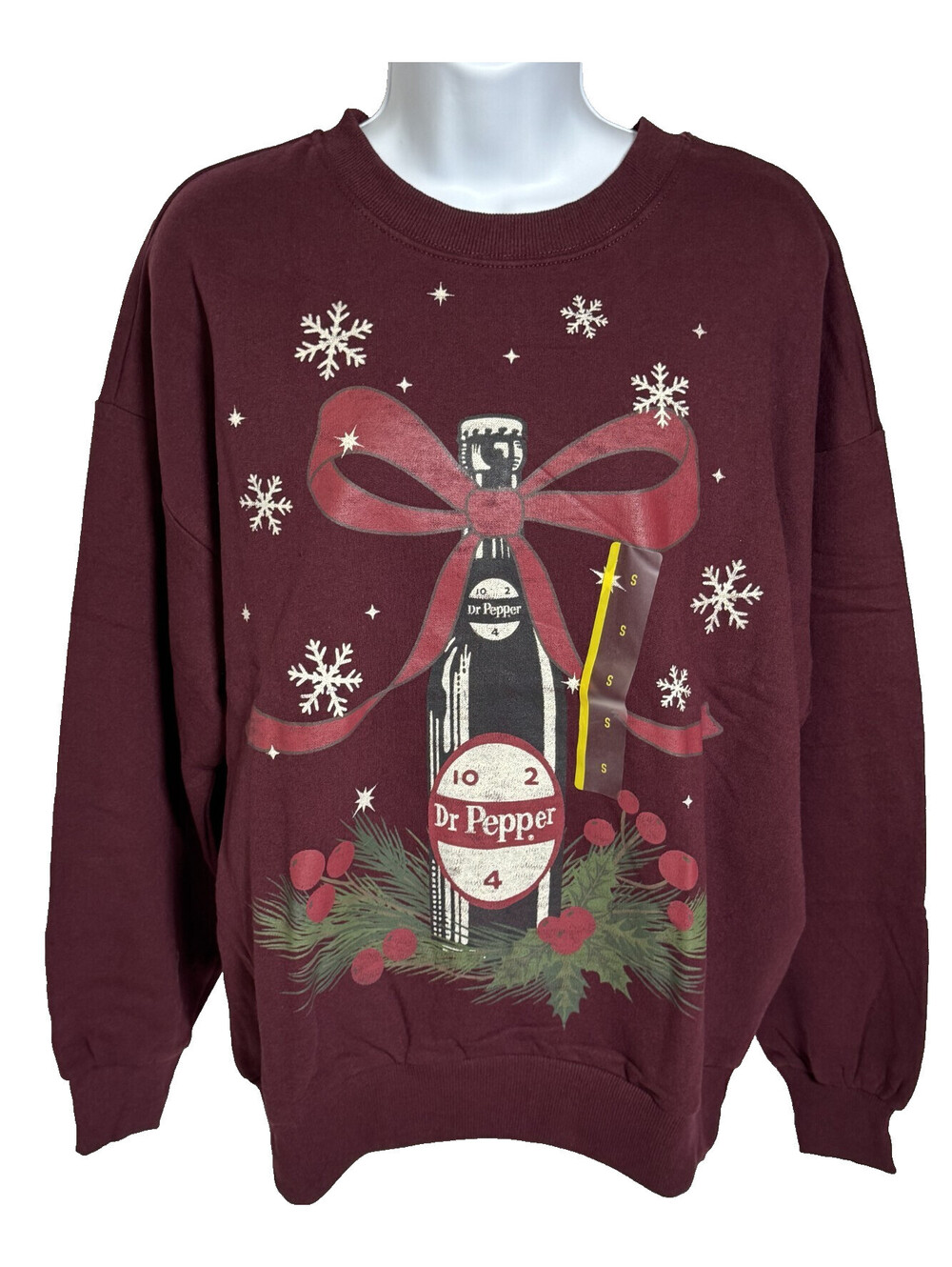 Dr. Pepper Holiday Sweatshirt Burgundy Womens Crew Neck Small NWT